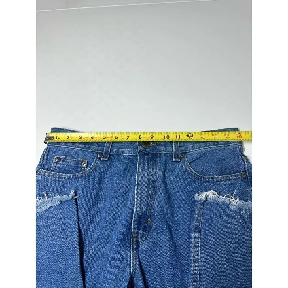 George Mens Regular Jeans Cropped Blue Denim Distressed 31X26 Frayed Hem Pockets